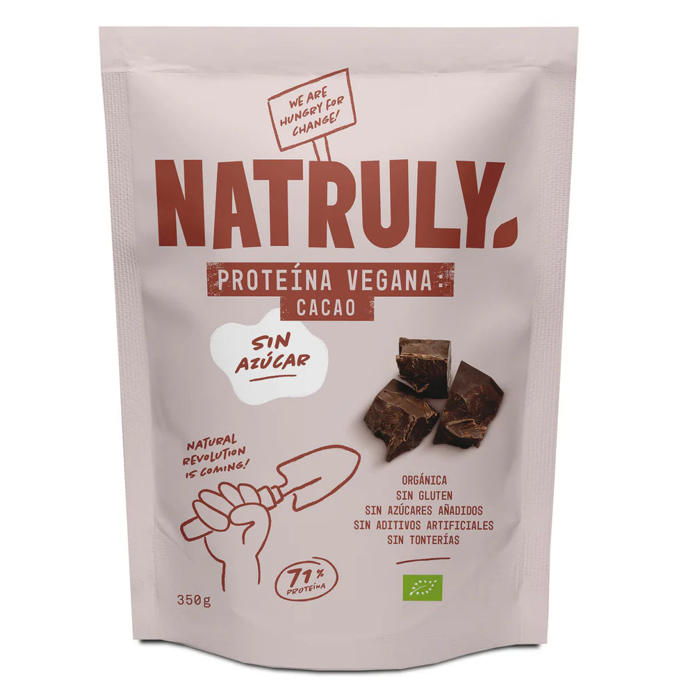 Natruly ekologiški veganiški baltymai, šokolado ir vanilės skonio, be pridėtinio cukraus, be gliuteno 350g