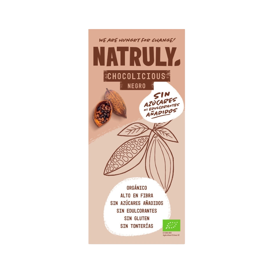 Natruly juodas šokoladas, be pridėtinio cukraus, be gliuteno, 85 g