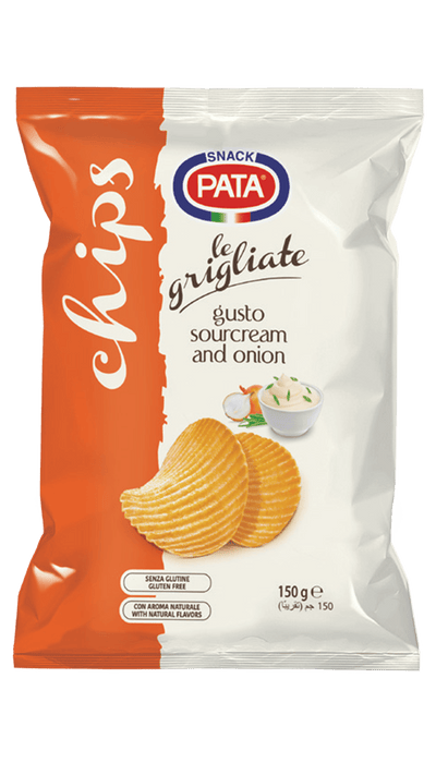 LE GRIGLIATE SOUR CREAM & ONION, bulvių traškučiai su grietinės ir svogūnų skoniu, 150 g / PATA