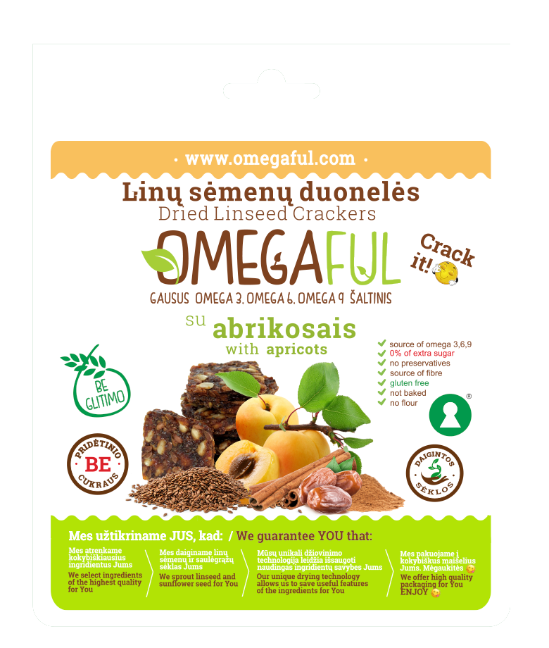 Omegafull džiovintos linu sėmenu duonelės su abrokosais 80g