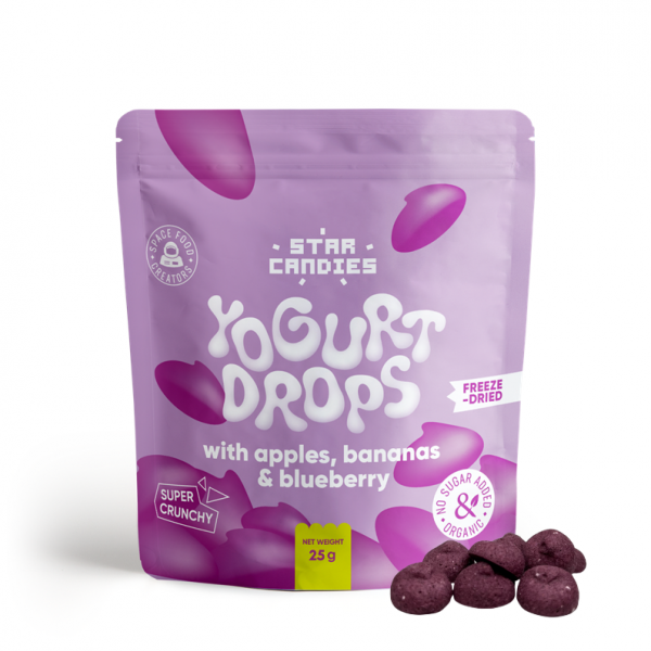 STAR CANDIES Ekologiški obuolių, bananų ir mėlynių skonio jogurtiniai kasneliai 25g