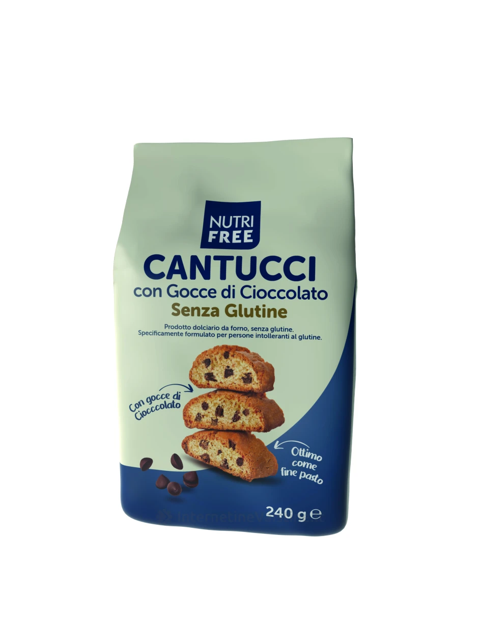 NUTRIFREE CANTUCCI - tradiciniai itališki sausainiai su migdolais ir šokolado lašeliais, be glitimo, 240g
