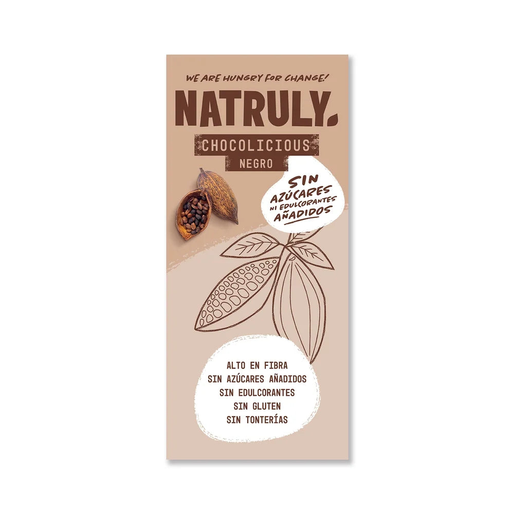 Natruly „Chocolicious“ juodasis šokoladas su 70 % kakavos, be pridėtinio cukraus, 85 g