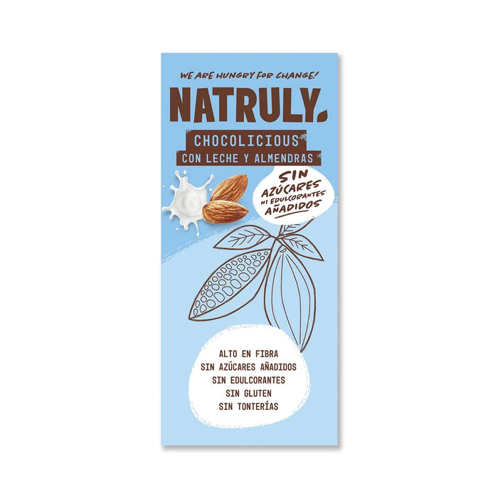 Natruly „Chocolicious“ pieniškas šokoladas su migdolais, be pridėtinio cukraus, 85 g