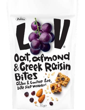 Avižų, migdolų ir graikiškų juodųjų razinų kąsneliai 70g