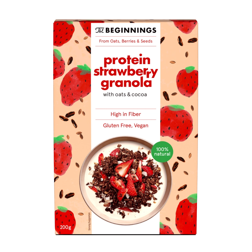 The Beginnings Baltymininė granola su braškėmis, be glitimo 200g