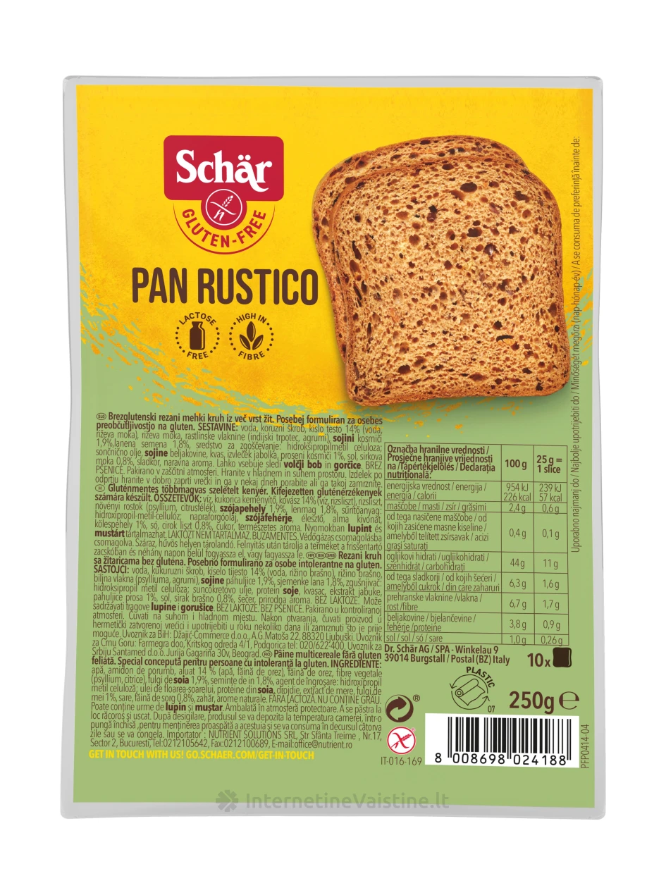 Schär PAN RUSTICO – raikyta duona be glitimo, 250g