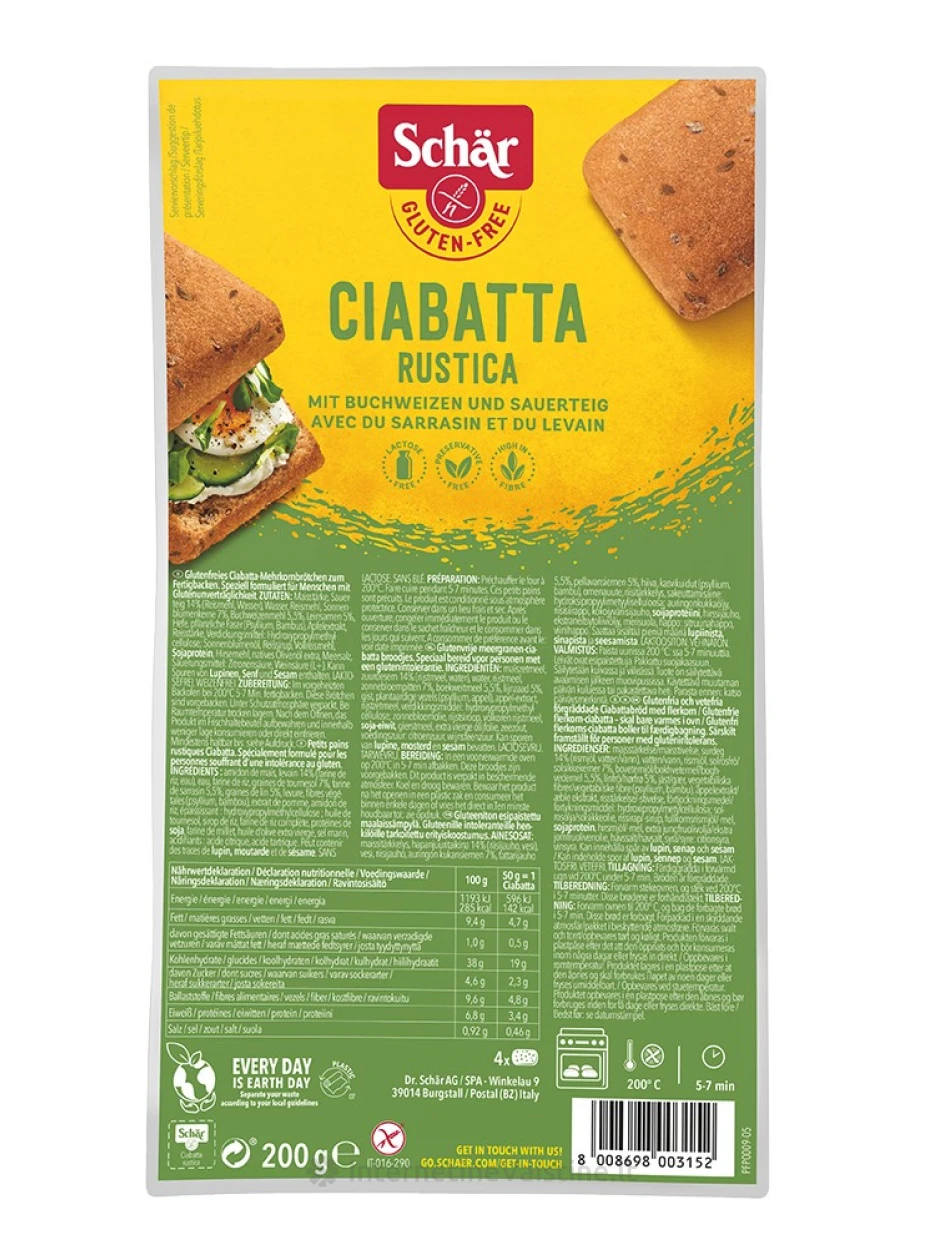 Schär CIABATTA RUSTICA – tamsi kaimiška duona be glitimo, 200g