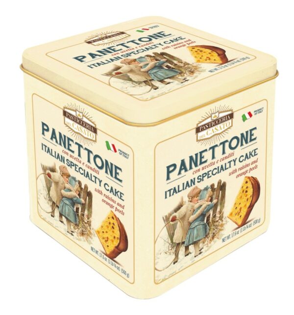 Klasikinis itališkas Panettone pyragas su razinomis ir apelsinų žievelėmis, 500 g
