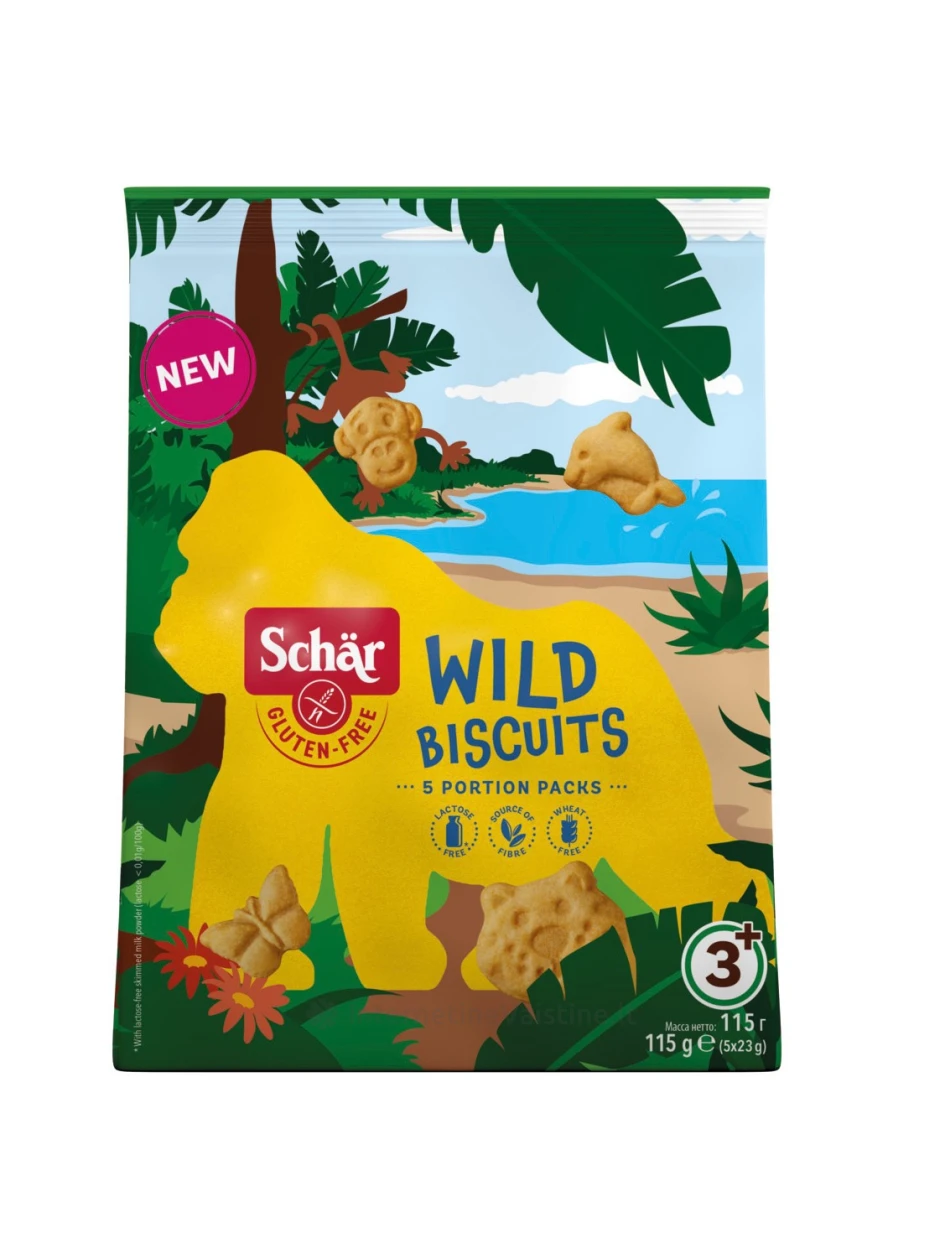 Schär WILD BISCUITS – gyvūnų figūrėlių sausainiai be glitimo, 115g