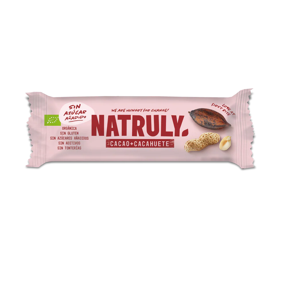 Natruly žalios kakavos ir žemės riešutų batonėlis, be pridėtinio cukraus, be gliuteno 40g