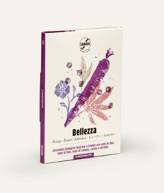Ekologiškas šokoladas „Bellezza“ su sėklomis, morkų ir mėlynių ekstraktais, 50 g / SABADÌ