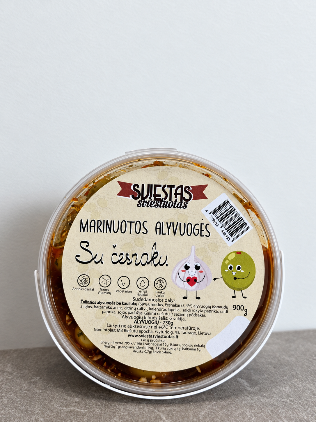 Marinuotos alyvuogės su česnaku 250 g – stiklainio / produkto nuotrauka