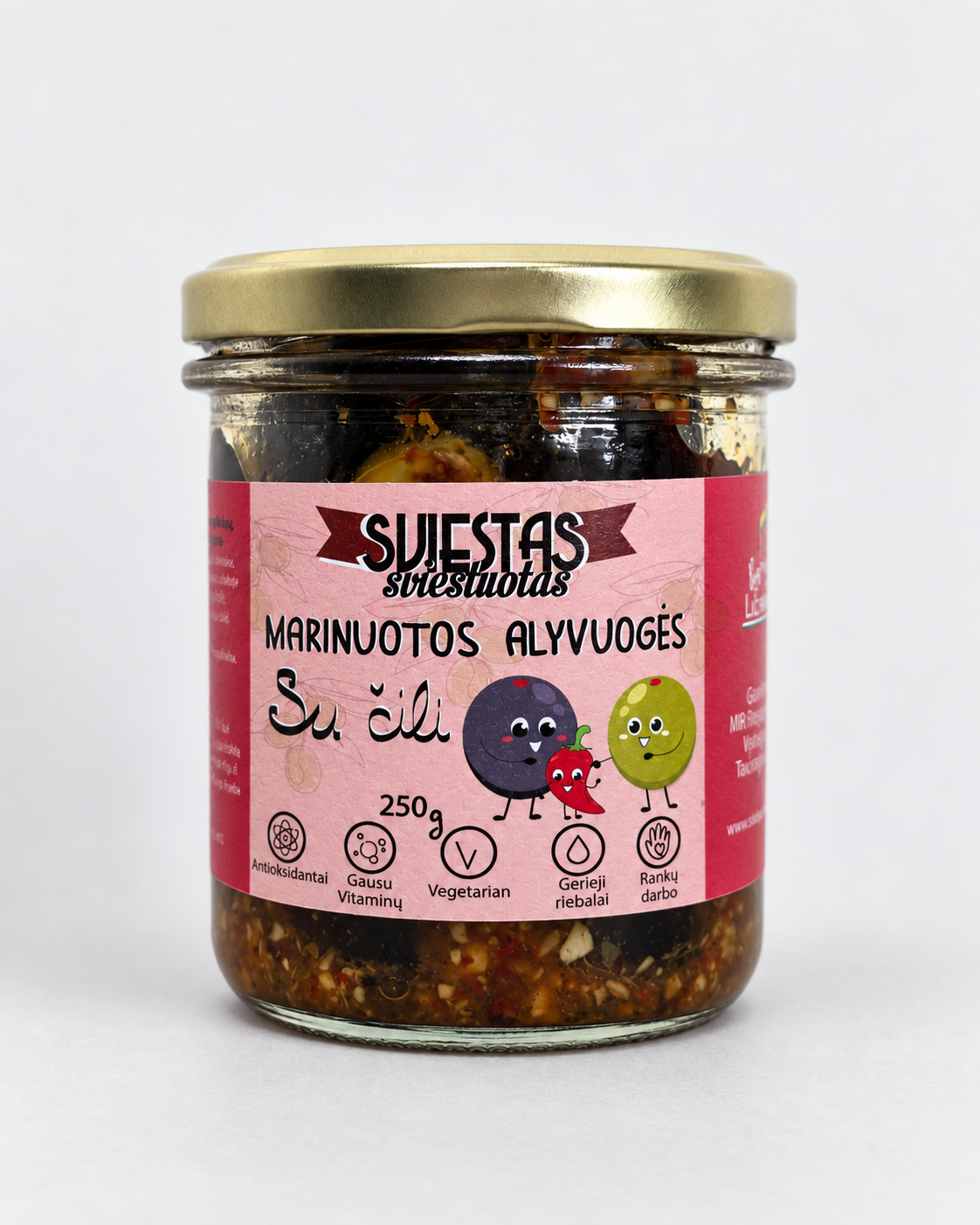 Marinuotos alyvuogės su čili 250 g – 250 g pakuotė