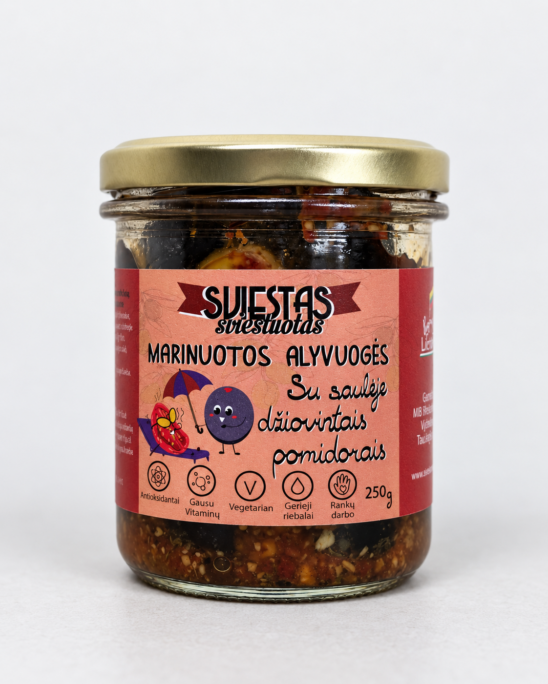 Marinuotos alyvuogės su saulėje džiovintais pomidorais 250 g – alyvuogių detalė