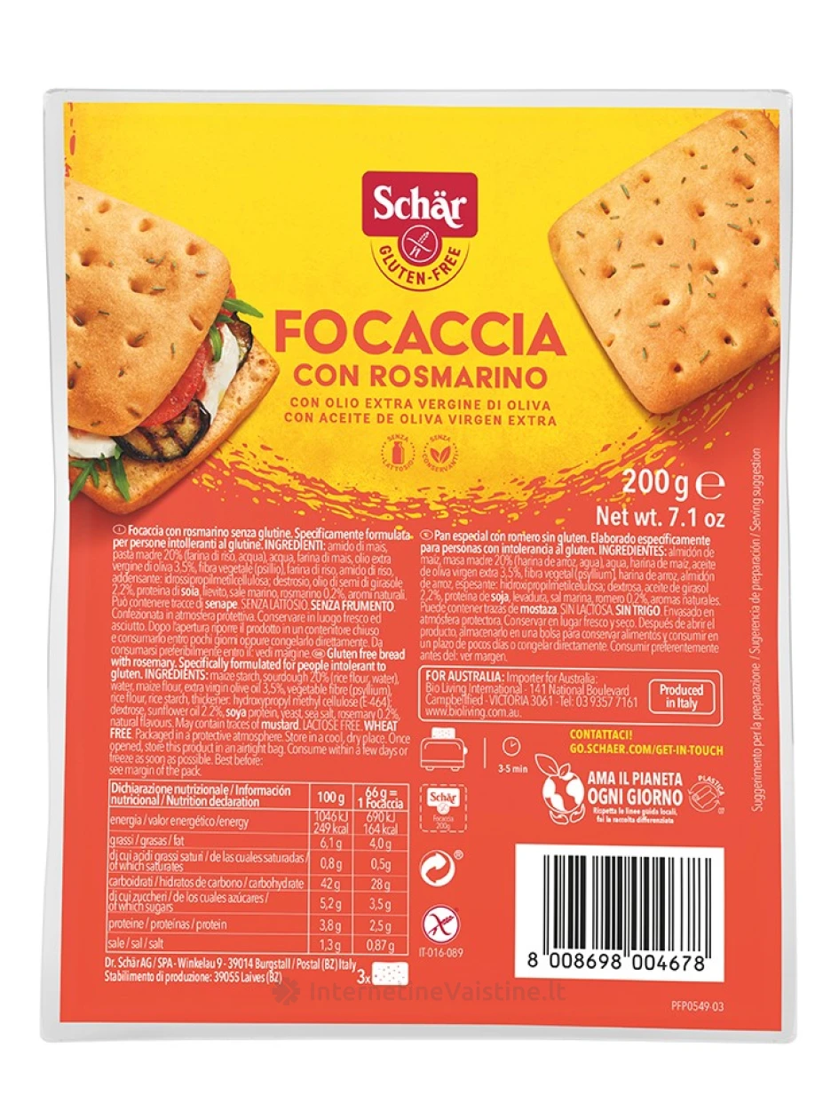 Schär FOCACCIA - itališka duonelė su rozmarinais be glitimo, 200g