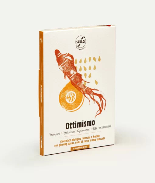 Ekologiškas šokoladas „Ottimismo“ su moliūgų sėklomis, ženšeniu ir muskatu, 50 g / SABADÌ