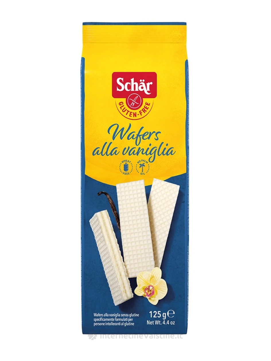 Schär WAFERS AL CACAO – vafliai su vanilės skonio pertepimu be glitimo, 125g