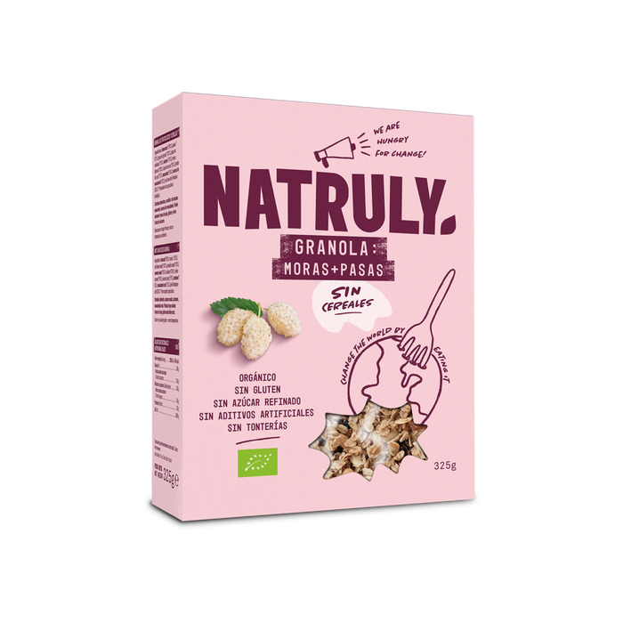 Natruly granola be grūdų, su gervuogėmis ir razinomis, be pridėtinio cukraus, be gliuteno, 325 g